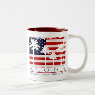 Café Em Dois Tons Caneca de Havaí da bandeira da palma