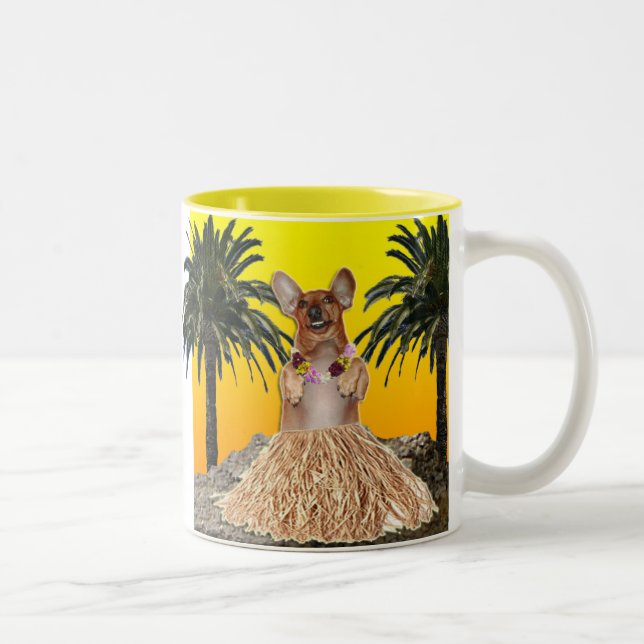 Café Em Dois Tons Caneca de Hula do Dachshund (Direita)