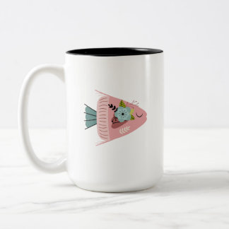 Café Em Dois Tons Caneca de Ilustração de Peixe Floral