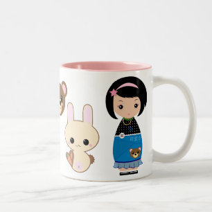 Café Em Dois Tons Caneca de Kawaii Kokeshi