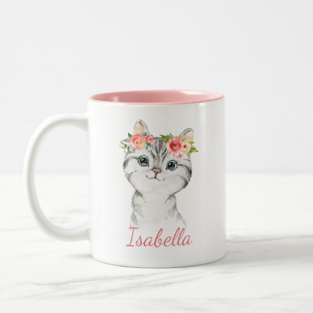 Café Em Dois Tons Caneca de Kit de Aquarela Infantil Gatinho (Esquerda)