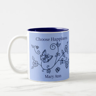 Café Em Dois Tons Caneca de Lembrança Borboleta Azul