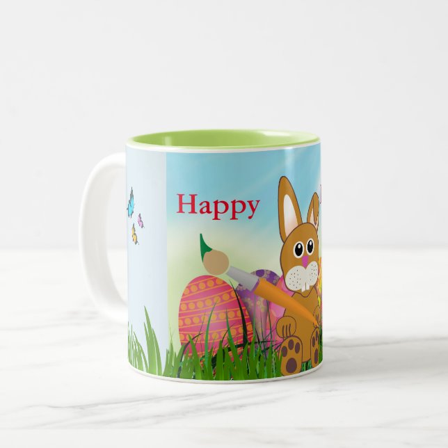 Café Em Dois Tons Caneca de Lembrança da Páscoa Fofa (Frente Esquerda)