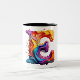Café Em Dois Tons Caneca de Letra Líquida Colorida "E" – Tinta 3D Vi