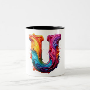 Café Em Dois Tons Caneca de Letra Líquida Colorida "U" – Tinta 3D Vi