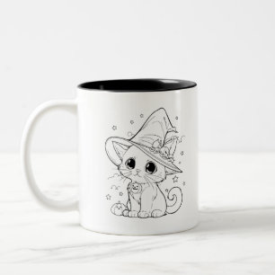 Café Em Dois Tons Caneca de Linha Artística de Gata Bruxa Fofa de Du