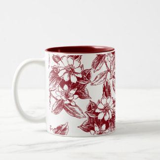 Café Em Dois Tons Caneca de Linha de Arte Floral Vermelha Elegante