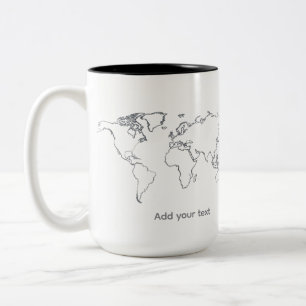 Café Em Dois Tons Caneca de Mapa Mundial Minimalista – Estética de V