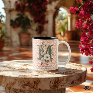 Café Em Dois Tons Caneca de Monograma Boho Chic de Florais Queridos