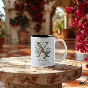 Café Em Dois Tons Caneca de Monograma Floral Boho Chic de Xena - Cor