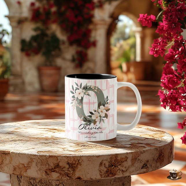 Café Em Dois Tons Caneca de Monograma Floral Boho Chic - Olivia (Criador carregado)