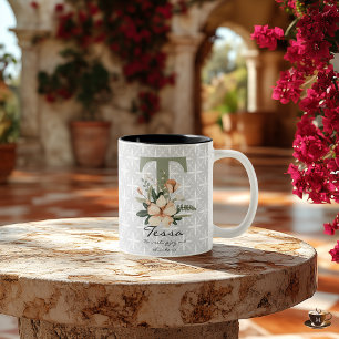 Café Em Dois Tons Caneca de Monograma Floral Boho Chic - Tessa