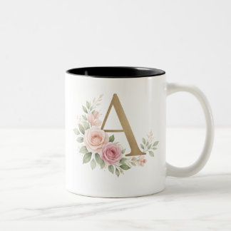 Café Em Dois Tons Caneca de Monograma Floral Elegante A – Letra de L
