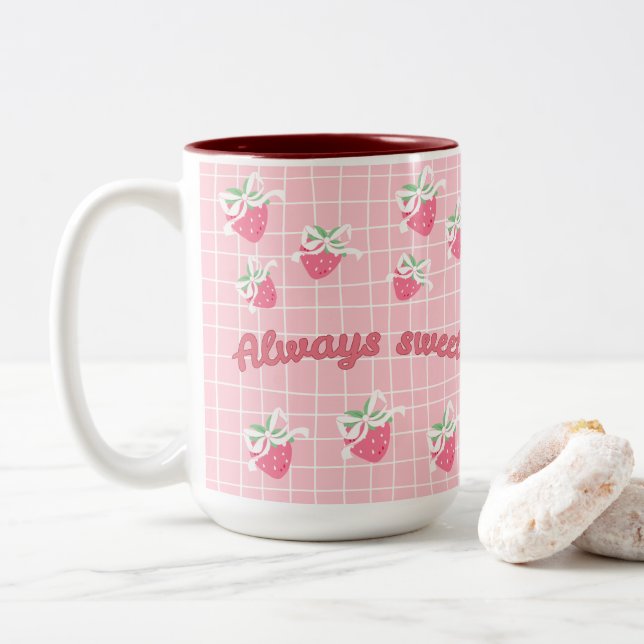 Café Em Dois Tons Caneca De Morango Sempre Doce (Com Donut)