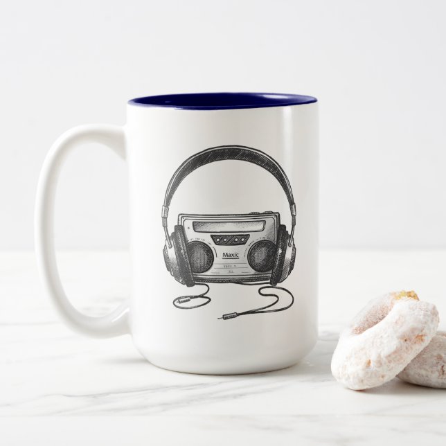 Café Em Dois Tons Caneca de Música (Com Donut)