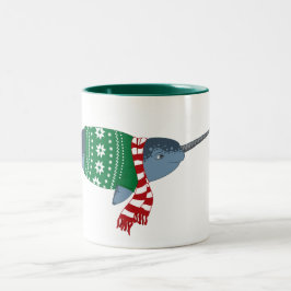 Café Em Dois Tons Caneca de Narwhal do Natal