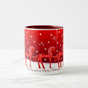 Café Em Dois Tons Caneca de Natal com cavalos bonitos e texto person