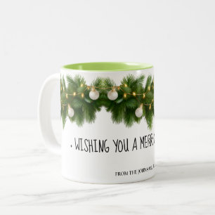 Café Em Dois Tons Caneca de Natal com Grinalda de Pinheiro Elegante