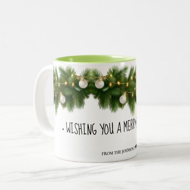Café Em Dois Tons Caneca de Natal com Grinalda de Pinheiro Elegante (Frente Esquerda)