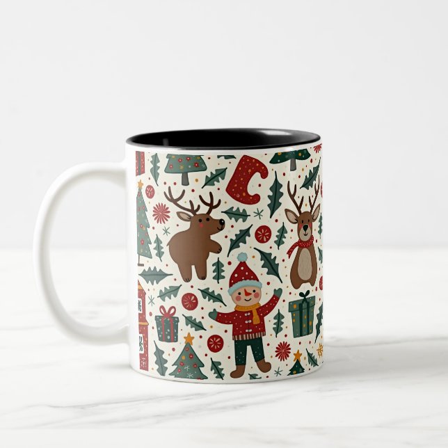 Café Em Dois Tons Caneca de Natal com um padrão cheio de felicidade (Esquerda)
