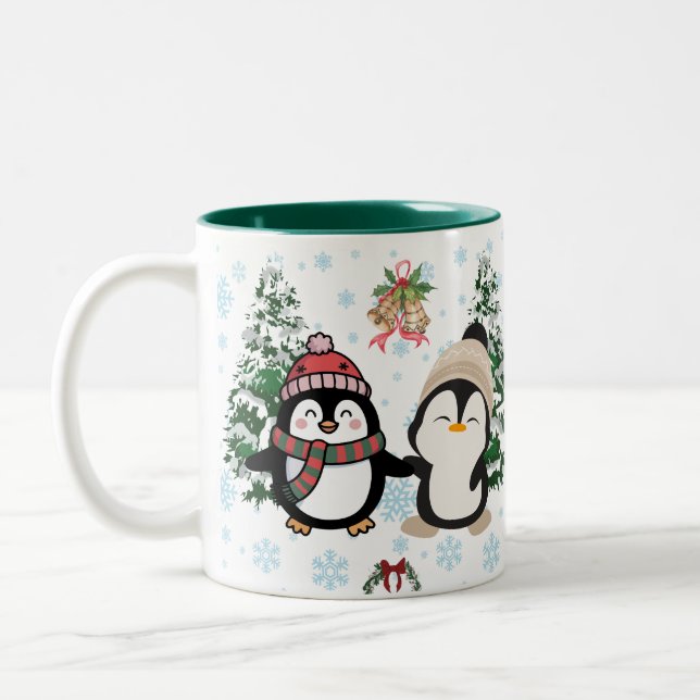 Café Em Dois Tons Caneca de Natal de Pinguins Fofos (Esquerda)
