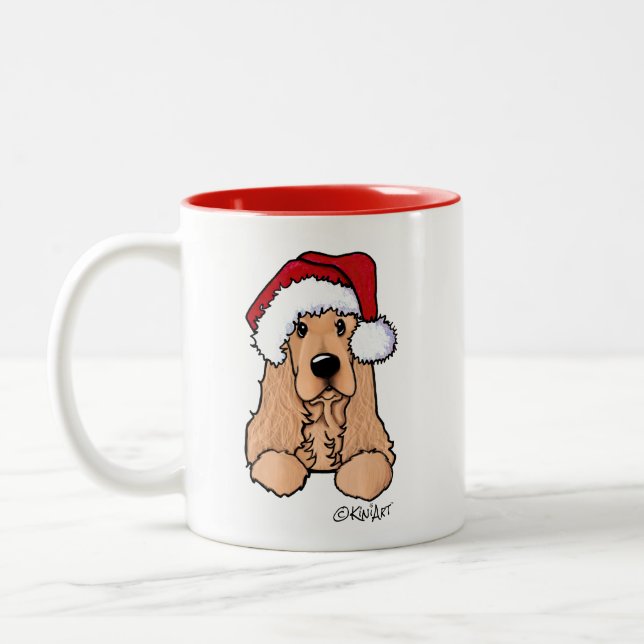 Café Em Dois Tons Caneca de Natal do Cocker Spaniel KiniArt (Esquerda)