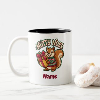Café Em Dois Tons Caneca de Natal do Esquilo Maluco Noel, Personaliz