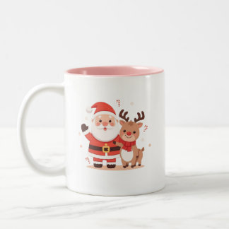 Café Em Dois Tons Caneca de Natal do Papai Noel & Rena Fofa