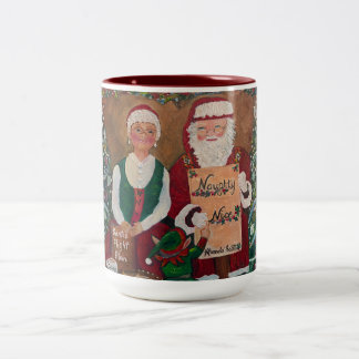 Café Em Dois Tons Caneca de Natal do Papai Noel Travesso ou Bonzinho