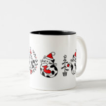 Caneca de Natal Gatos Vermelho Preto Branco