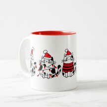 Caneca de Natal Gatos Vermelho Preto Branco