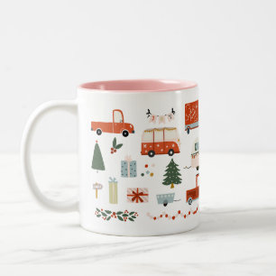 Café Em Dois Tons Caneca de Natal Ilustração Caminhões Vermelhos Vin