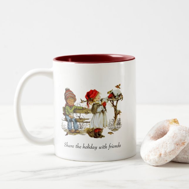 Café Em Dois Tons Caneca de Natal/Inverno (Com Donut)