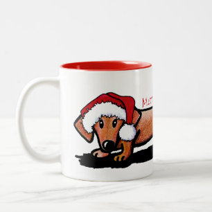 Café Em Dois Tons Caneca de Natal KiniArt Little Red Doxie