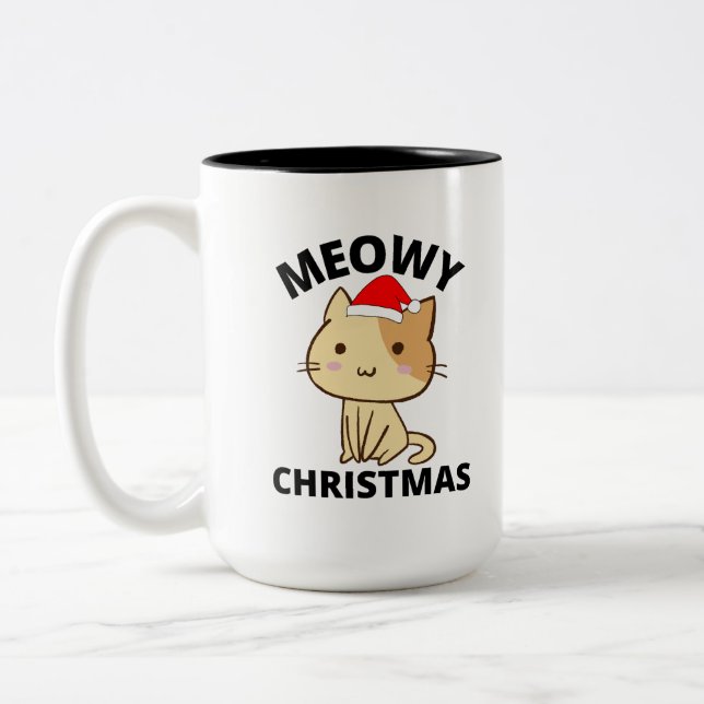 Café Em Dois Tons Caneca de Natal Meowy (Esquerda)