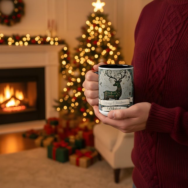 Café Em Dois Tons Caneca de Natal para Marido – Rena Personalizada (Criador carregado)