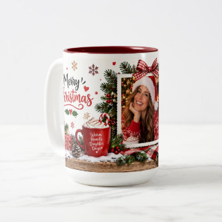 Café Em Dois Tons Caneca de Natal Personalizada com Foto Customizada