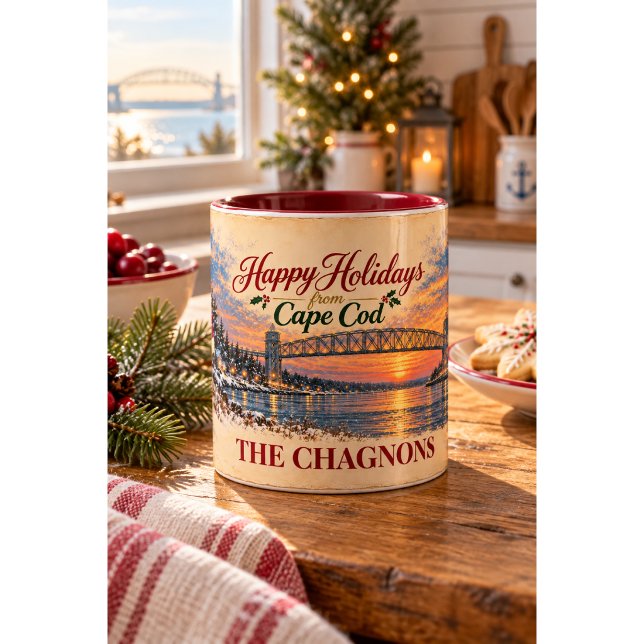Café Em Dois Tons Caneca de Natal Personalizada de Cape Cod do Papai (Criador carregado)