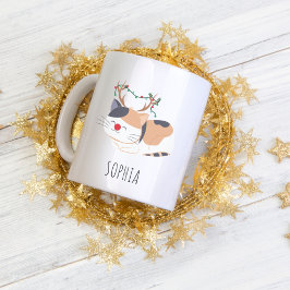 Café Em Dois Tons Caneca de Natal Personalizada, Reindeer Gato