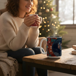 Café Em Dois Tons Caneca de Natal Vermelha com Foto Personalizada Fe