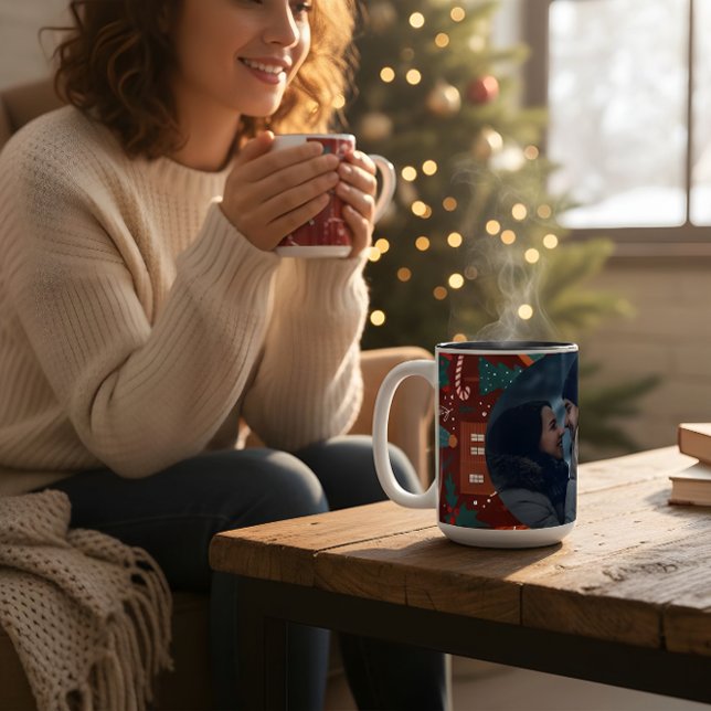Café Em Dois Tons Caneca de Natal Vermelha com Foto Personalizada Fe (Criador carregado)