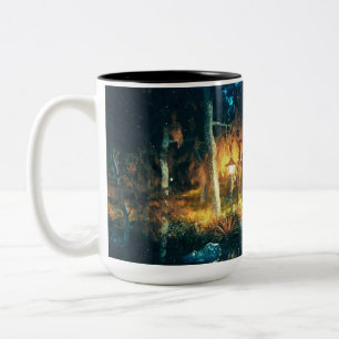 Café Em Dois Tons Caneca de Noite da Floresta Encantada