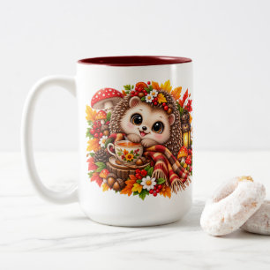 Café Em Dois Tons Caneca de ouriço fofo de outono, animal aconchegan