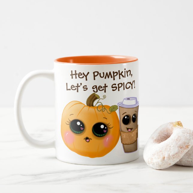 Café Em Dois Tons Caneca de outono “Vamos ficar picantes” com especi (Com Donut)