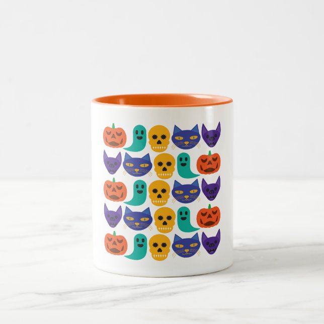 Café Em Dois Tons Caneca de Padrão de Halloween (Centro)