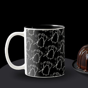 Café Em Dois Tons Caneca de padrão preto e branco de Anjo vingador