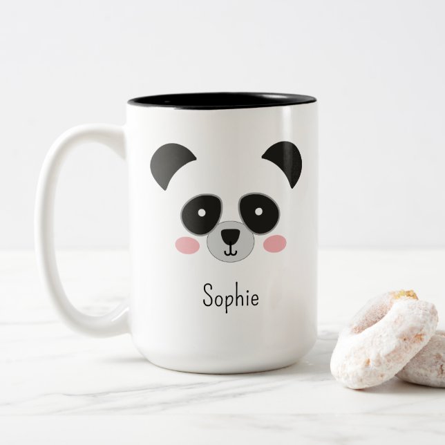 Café Em Dois Tons Caneca de Panda Kawaii Fofa – Design de Nome Perso (Com Donut)