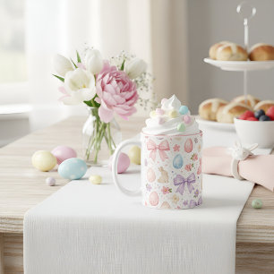 Café Em Dois Tons Caneca de Páscoa Coquette Bunny & Laços Rosa