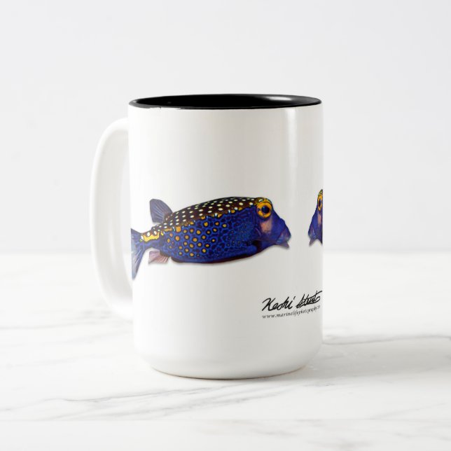 Café Em Dois Tons Caneca de peixe-boxinho, Ostracion meleagris (Frente Esquerda)