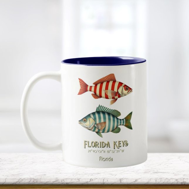 Café Em Dois Tons Caneca de peixe náutico de souvenir das Florida Ke (Criador carregado)